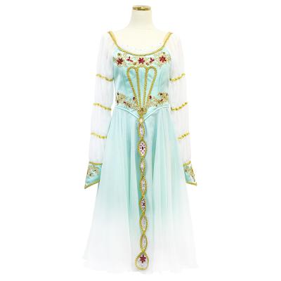 China Cyan Exotic Romantic Ballet Tutu Dress Long Sleeve Dress Romantic Long Sleeve Dress for sale