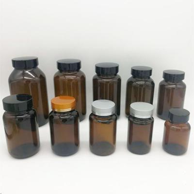 China 60ml 75ml 100ml 120ml 150ml 200ml 250ml 300ml 400ml 500ml Recyclable Amber Brown Wide Mouth Glass Bottle For Tablet Vitamin Drug Supplement for sale