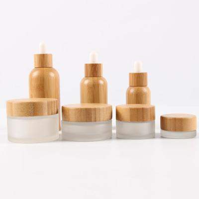 China Eco-friendly Recyclable Bamboo Gel Jar Dropper Bottle Lotion Spray Nail Polish Glass Cosmetic Cream Bottle Series Eco-Friendly With Bamboo Cap Lid for sale