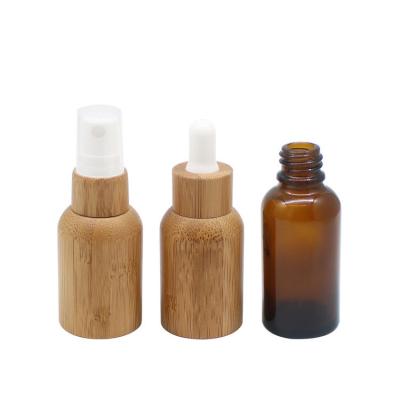 China 15ml 30ml 50ml 100ml Eco-Friendly Recyclable Eco-Friendly Full Bamboo Cosmetic Glass Bottle With Bamboo Dropper Cap Frosted Bamboo Glass Bottle Jar Sets for sale