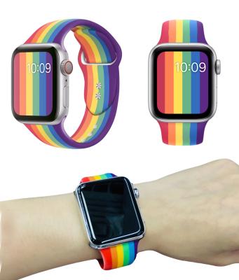 China Breathable Colorful Elastic Band Fashion Silicone Sports Band Rainbow Strap For Apple Watch Band Rainbow for sale