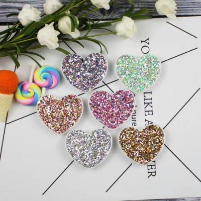 China Girly Mobile Phone Holder Folding Heart Shape Glitter Cell Phone Socket Stand Cell Phone Holder for sale