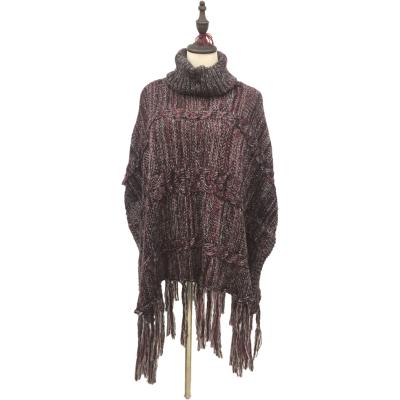 China European American Irish Cable Knit Poncho Turtleneck Pullover Sweater Cape Boho Casual Soft with Fringe Tassel Cardigan Ruana Shawl Wrap Scarf for sale