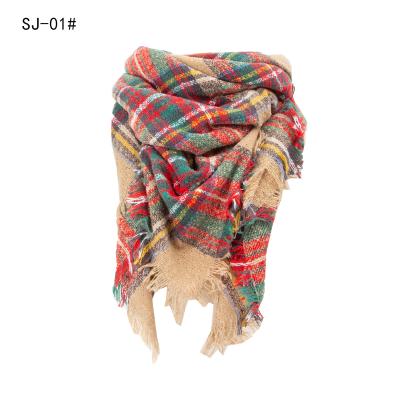 China Wholesale Autumn Design Colors Winter European American Scarves Women Polyester Wrap Shawls Triangle Cashmere Feel Plaid Blanket Scarf for sale