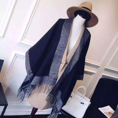 China Breathable Stretch Elegant Ethnic Shawls And Scarves 2022 Autumn Winter Solid Color Felted Two Sides Wrap Mexican Poncho Cape Kashmiri for sale