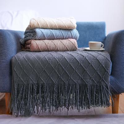 China PORTABLE Throw Blanket Textured Sofa Throw Couch Cover Soft Solid, Knitted Decorative Blanket with Tassels, Comfortable Lightweight Throw for sale