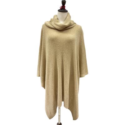 China Winter Elegant Luxury Women Solid Color Khaki Cape Turtle Neck Shawl Neck Sweater Knitting Poncho Custom Made for sale