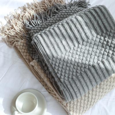 China 2022 PORTABLE New Multiple Color Decorative Knitted Throw Blankets Custom Moroccan Throw Blanket For Living Room Bed for sale