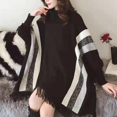 China Shinning Breathable Knit Striped Batwing Wing Loose Sweater Oversized Woolen Tops Turtle Neck Sweater Woman Turtle Neck Coat Ladies Plus Size Sweaters for sale