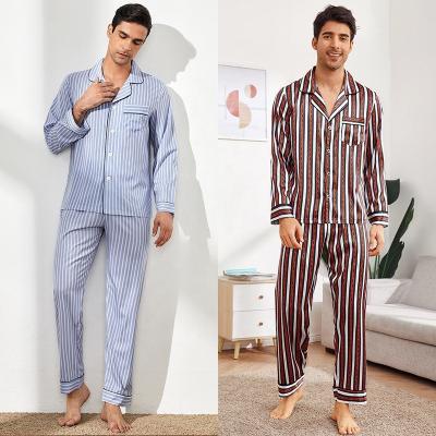 China MOQ Breathable 2 Piece Stockings Set Homewear Sleep Home Pajamas For Men Long Sleeves Shirt Pants Summer Blue OEM Spring Pajamas Set Blue for sale