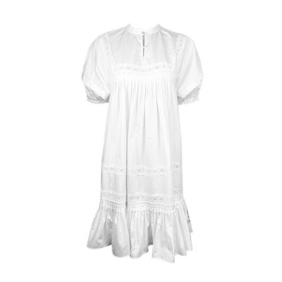 China 2021 Breathable Custom Design Ladies Fashion Pleat Elegance Cotton Lace Woven Women Short Sleeve Midi Knee Length Casual Woven Dress for sale