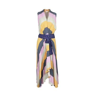 China 2021 Fashionable Women's Summer Casual Dresse Dry Skirt Sleeveless Vacation Belt Silk Girls OEM Colorful Sexy Servese Dresses for sale