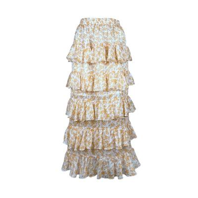 China Breathable Custom Design Fashion 2021 Cheap Lace Floor Length Pleated Dress Printing Cake Pleat Multi Woven Breathable Women Skirts for sale