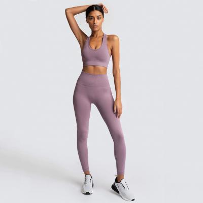 China Breathable Custom Design Logo Women Workout Fitness Crop Tops Gaiters Sports Bra Wear Active Gym Wear 2 Piece Yoga Set Set for sale