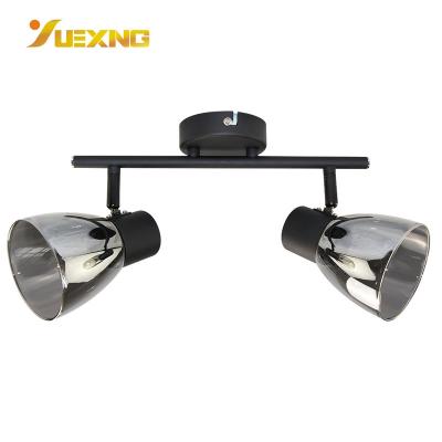 China Modern Round Indoor Igniting Adjustable Glass-Metal Glass-Metal Mounted Ceiling Spotlight E27 Double Head Outdoor Spot Light for sale