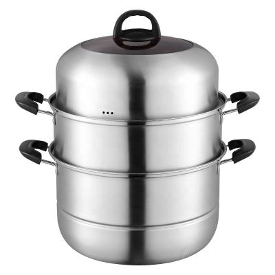 China Large 2/3 Layer Stainless Steel Restaurants Kitchenware Soup Pot Food Steamer Viable Hot Selling Pot With Glass Lid for sale