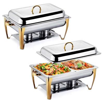 China Eco-friendly hotel restaurant buffet large capacity 11 liter teasing gold plates stainless steel chafing dish for sale for sale