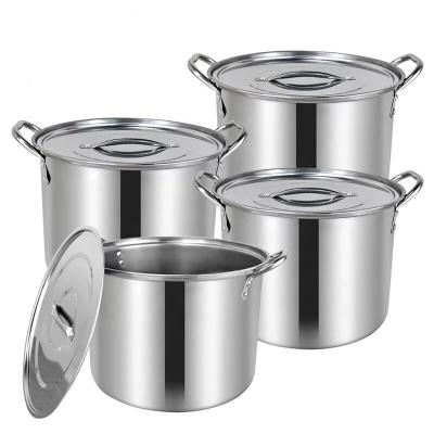 China Large Sustainable Stainless Steel Deep Heavy Duty Cooking Stock Pot Cookware Set With Double Handle for sale