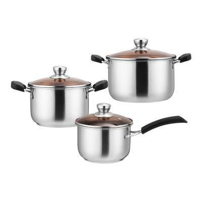 China Sustainable Stock Steel Pot Set 3pcs Cooking Pot Cookware Set Cooking Soup Pot for sale