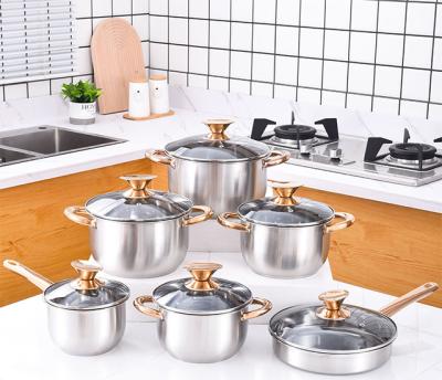 China Sustainable Cocina 12 Piece Cookware Set 3 Layers Food Grade Stainless Steel 12 Piece Thick Soup Pot With Lid Serving for sale