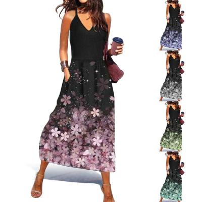 China New European and American women's holiday style anti-static Bohemian sundress Midi style color matching sleeveless skirt dress for sale