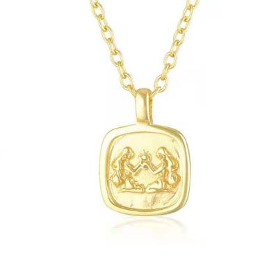 China Environmental Friendly Wholesale Constellation Stainless Steel Pendant 18k Gold Plated 12 Zodiac Sign Necklace for sale