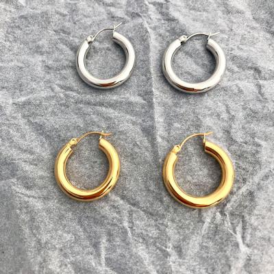 China High Polish Minimalist Hypoallergenic Eco Friendly Stainless Steel Tiny Gold Plated Chunky Chunky Circle Earrings For Women for sale