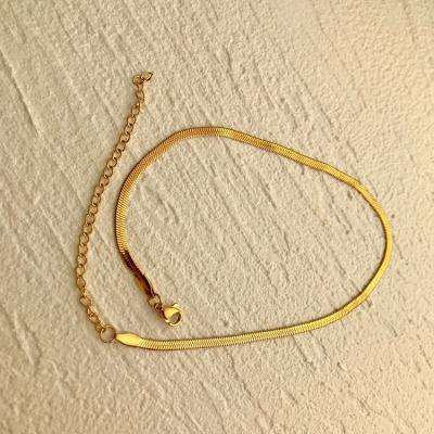 China Environmental friendly never fade stainless steel gold choker snake chain 18k flat stainless steel fishbone necklace for women for sale