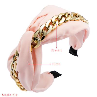 China Fabric Girls Accessories Face Knot Elegant Metal Headband Hairband Satin Wash Chain Headband for sale