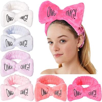 China Breathable Spa Hairband Velvet Fleece Facial Makeup Turban Letter Bow Cosmetic Face-Wash Headband for sale