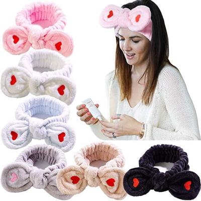 China Face-Wash Headband Coral Fleece Facial Makeup Cosmetic Velvet Bow Headband Breathable Spa Beautiful for sale