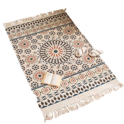 China New Arrival Cotton Floor Cover 120cm*180cm Large Bohemian Style Table Mat With Tassels For Bedroom for sale