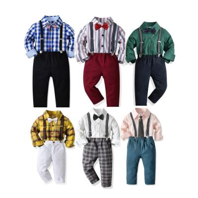 China 2022 NEW Formal Boys Clothes Sets Toddler Boy Suits Gentleman Suits Shirts Denim Pants + Bow Ties Suspenders for sale