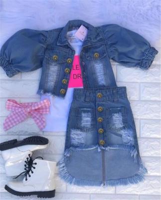 China New formal street hippie autumn denim jacket and European and American border set of girls children's clothing for sale