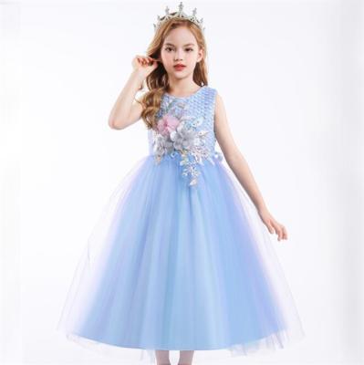 China Regular Kids Dress For Girls Wedding Tulle Lace Up Elegant Long Girl Dress Princess Party Bridesmaids Dresses for sale