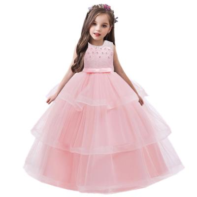 China 2019 Girl's HYM68 Formal Lace Princess Wedding Dress Kids First Communion Blue Regular Long Prom Dress for sale