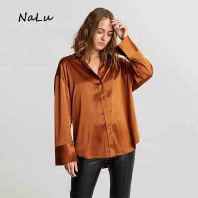 China Fashion OEM Custom Women Anti-Shrink Anti-Shrink Long Slik Satin Shirt for sale