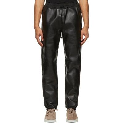 China Custom Skinny Faux Leather Track Pants Black Straight Leg Faux Leather Pants Men for sale