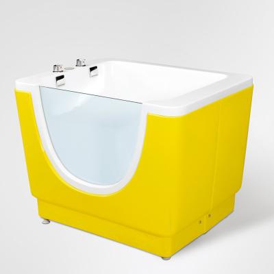 China Eco-freindly Baby Kids Size Bathtub Small Free Standing Side Glass Soaking Massage Spa Hot Bath Hydraulic Shower Tub for sale