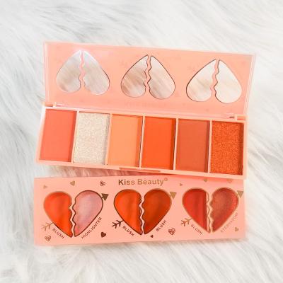 China 6 color quality eyeshadow waterproof eye make up palette highlights white and orange nude makeup frameless shadow box for sale