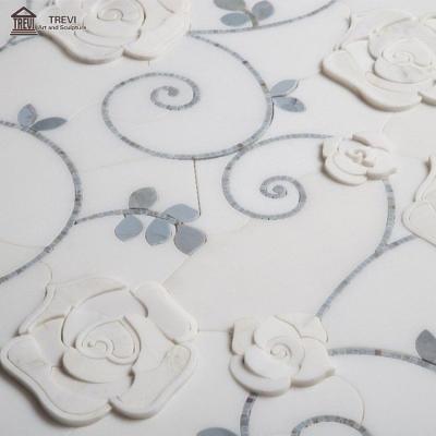 China Contemporary Handmade Marble Flooring Rose Flower Waterjet Medallion Mosaic For Sale for sale