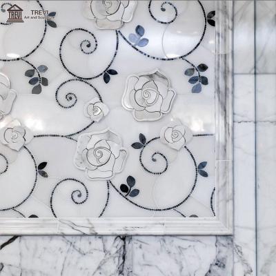 China Bathroom Contemporary Natural White Marble Flower Medallion Waterjet Mosaics For Decoration for sale