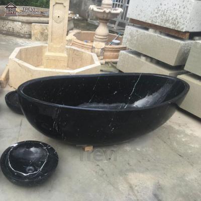 China Would Standard Holes Luxury Natural Black Round Solid Marble Bathroom Price Bathtub For Sale for sale