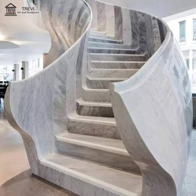 China Contemporary Interior Gray Marble Tiles for Stairs Kit with Marble Handralis for sale