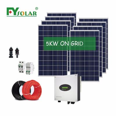 China Commercial on grid solar panel kit set 5kw 6kw grid-tie solar power panel system for home best price on grid for sale