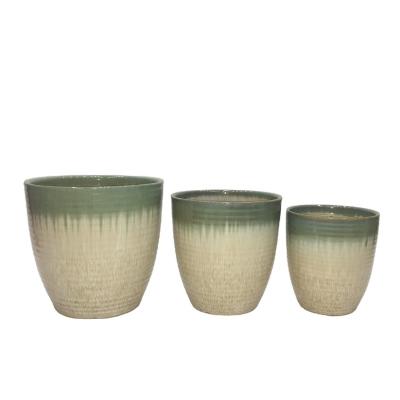 China Modern Luxury Morden Large Cylinder Planter For Home Decor Reactive Glazed Ceramic Flower Pot Set Of 3 Potted Floor Plants for sale