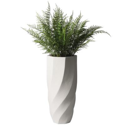 China Floor Standing Unique Color Design Fiberglass Shaped Flower Pots Light Creative White Large Vase Commercial Planter For Hotel Mall for sale