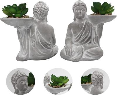 China Zen Decor Cement Buddha Artificial Office Home Decor Vintage Buddha Succulents Decoration Statue for sale