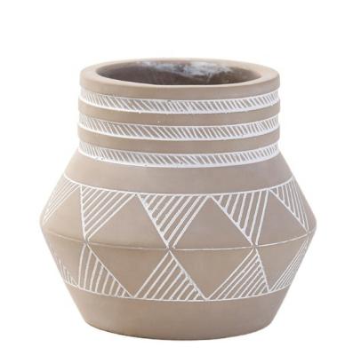 China New Novelty Adobe Inspired Mini Cement Clay Planter Geometric Pattern Flower Pot Decorative Cement Candle Pots for sale