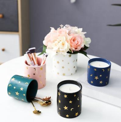 China Modern Ceramic Luxury Ceramic Jar Storage Delicate Hand Crafted Ceramic Candle Holder Scented Vessel Container For Wax Candle Storage for sale